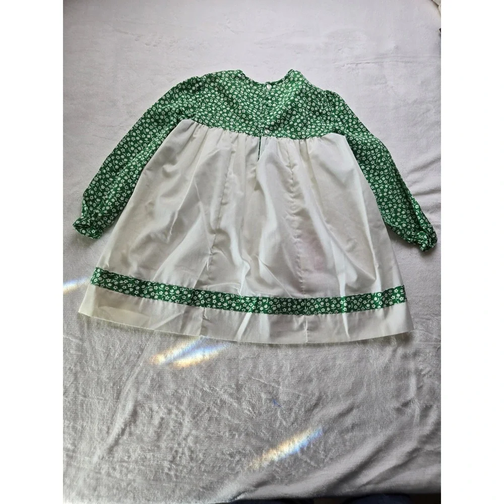 Vintage‎ Nannette Girls Green White Floral Birdhouse Applique Dress Size 6 99425